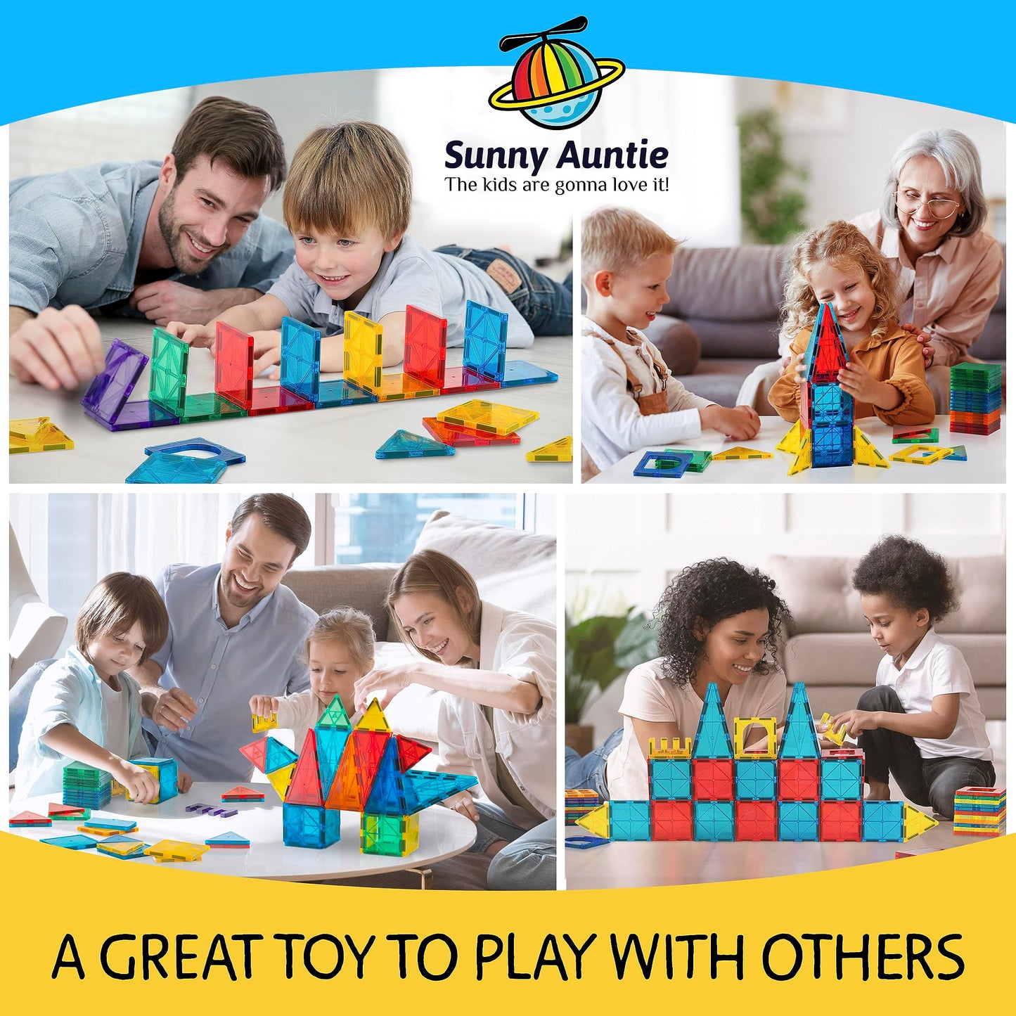 SUNNY AUNTIE Magnetic Tiles 56 PCS, Toy for 3 4 5 6 Year Old Boys Girls Kids & Toddlers, Magnetic Blocks Building Set for kids, STEM Educational Building Toy, Great Gift for Kids Aged 3-8