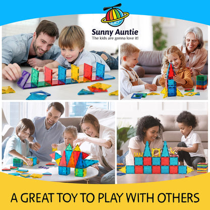 SUNNY AUNTIE Magnetic Tiles 56 PCS, Toy for 3 4 5 6 Year Old Boys Girls Kids & Toddlers, Magnetic Blocks Building Set for kids, STEM Educational Building Toy, Great Gift for Kids Aged 3-8