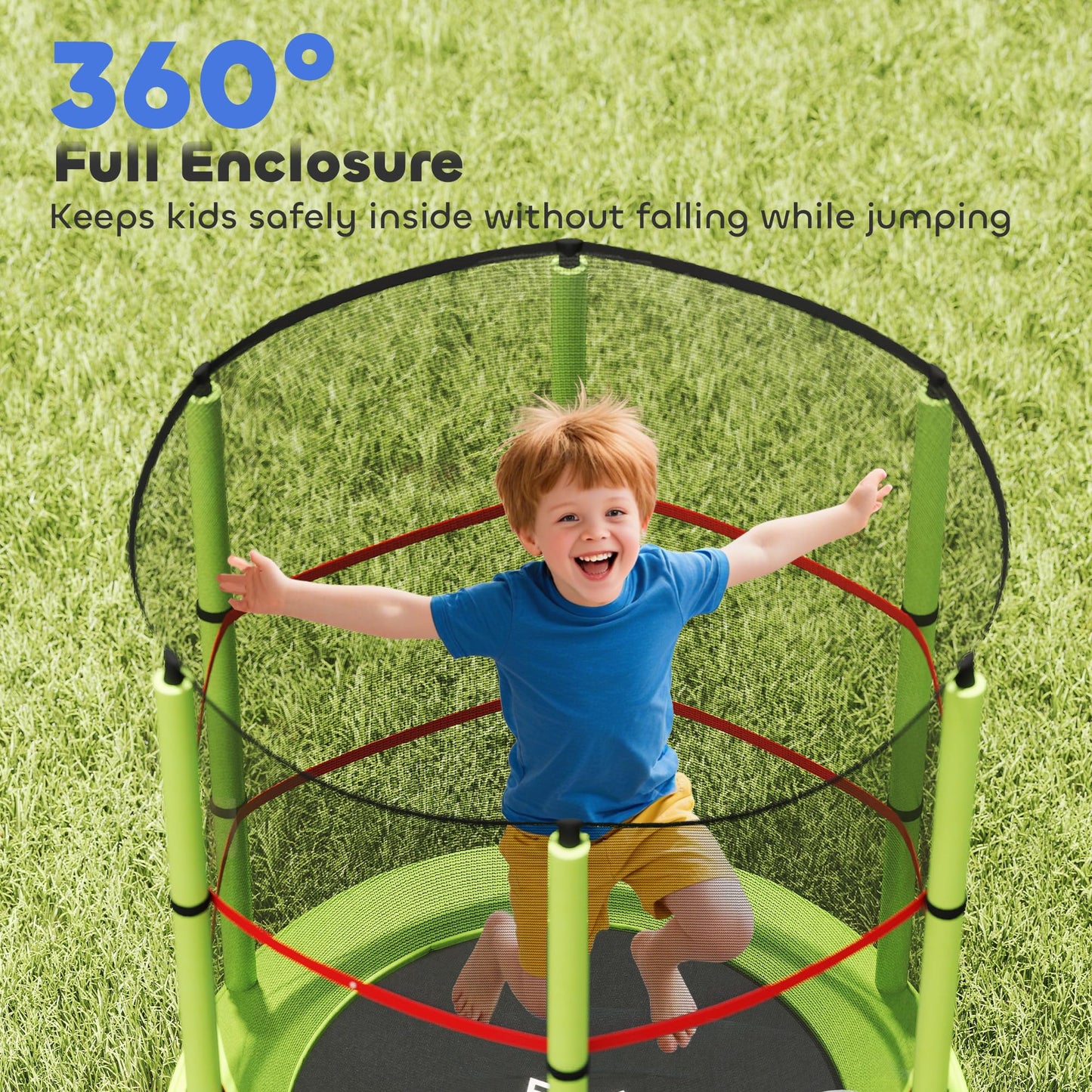 HOMCOM 4.6FT Kids Trampoline for Toddlers Indoor w/Enclosure Net, Steel Frame, for Ages 3-6 Years - Green