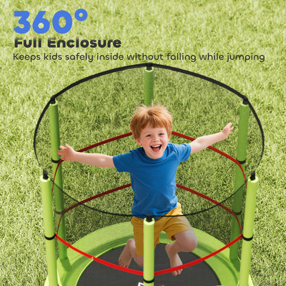 HOMCOM 4.6FT Kids Trampoline for Toddlers Indoor w/Enclosure Net, Steel Frame, for Ages 3-6 Years - Green