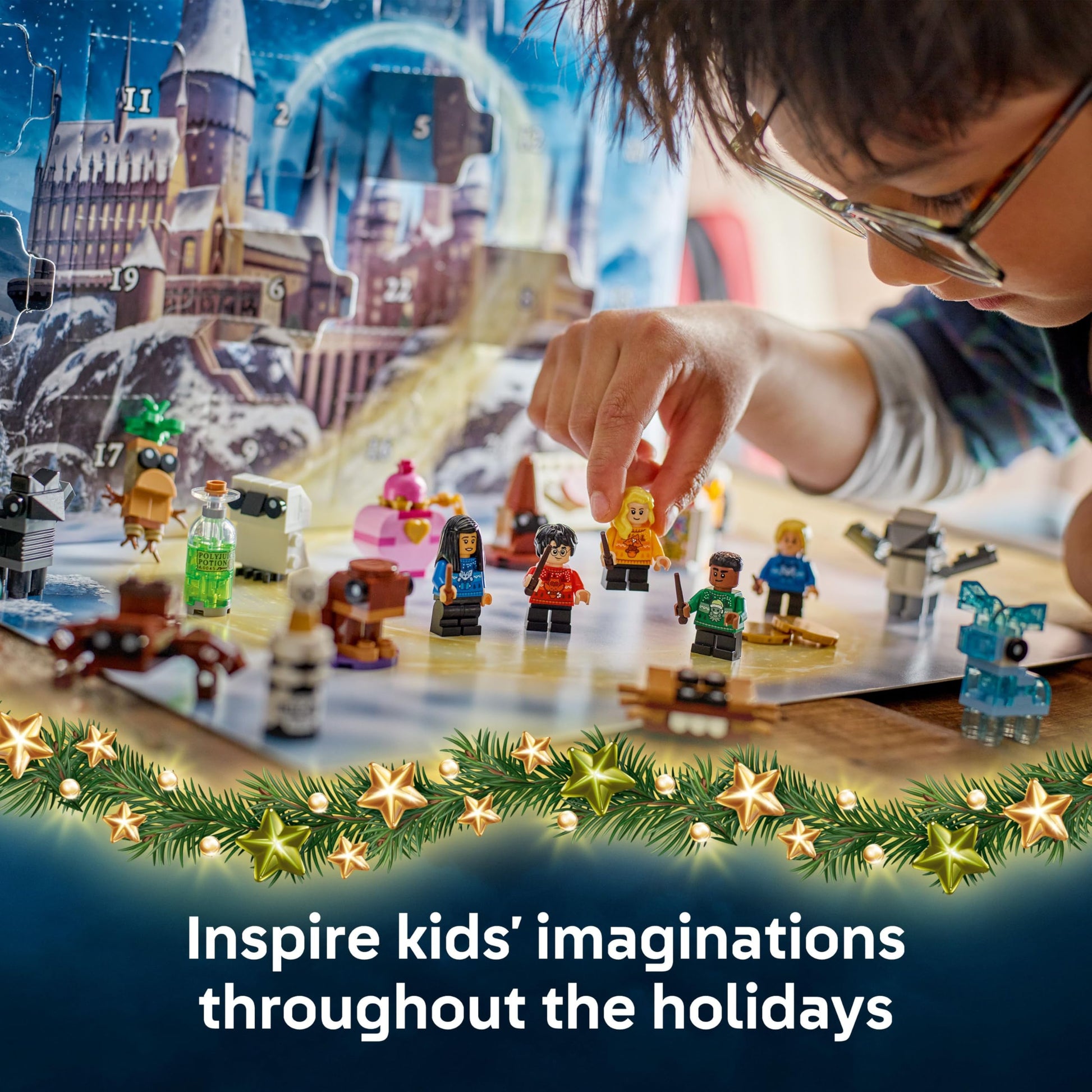 LEGO Harry Potter Advent Calendar 2025 featuring 8 festive minifigures and mini builds for Christmas countdown fun.