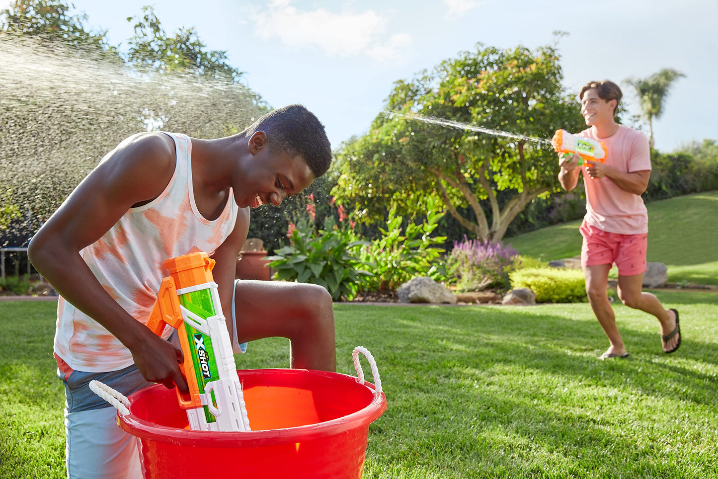 XSHOT Water Fast-Fill Epic Water Blaster, a colorful water gun ideal for summer outdoor pool play and outdoor fun.