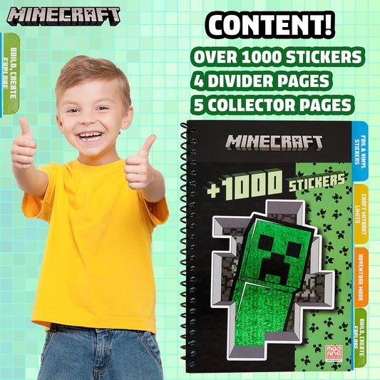 Minecraft Sticker Book for Kids - 28 Sheets, Over 1000 Stickers, Creeper Collector for Scrapbooking, Creative Activity Set, Gamer Gifts for Boys