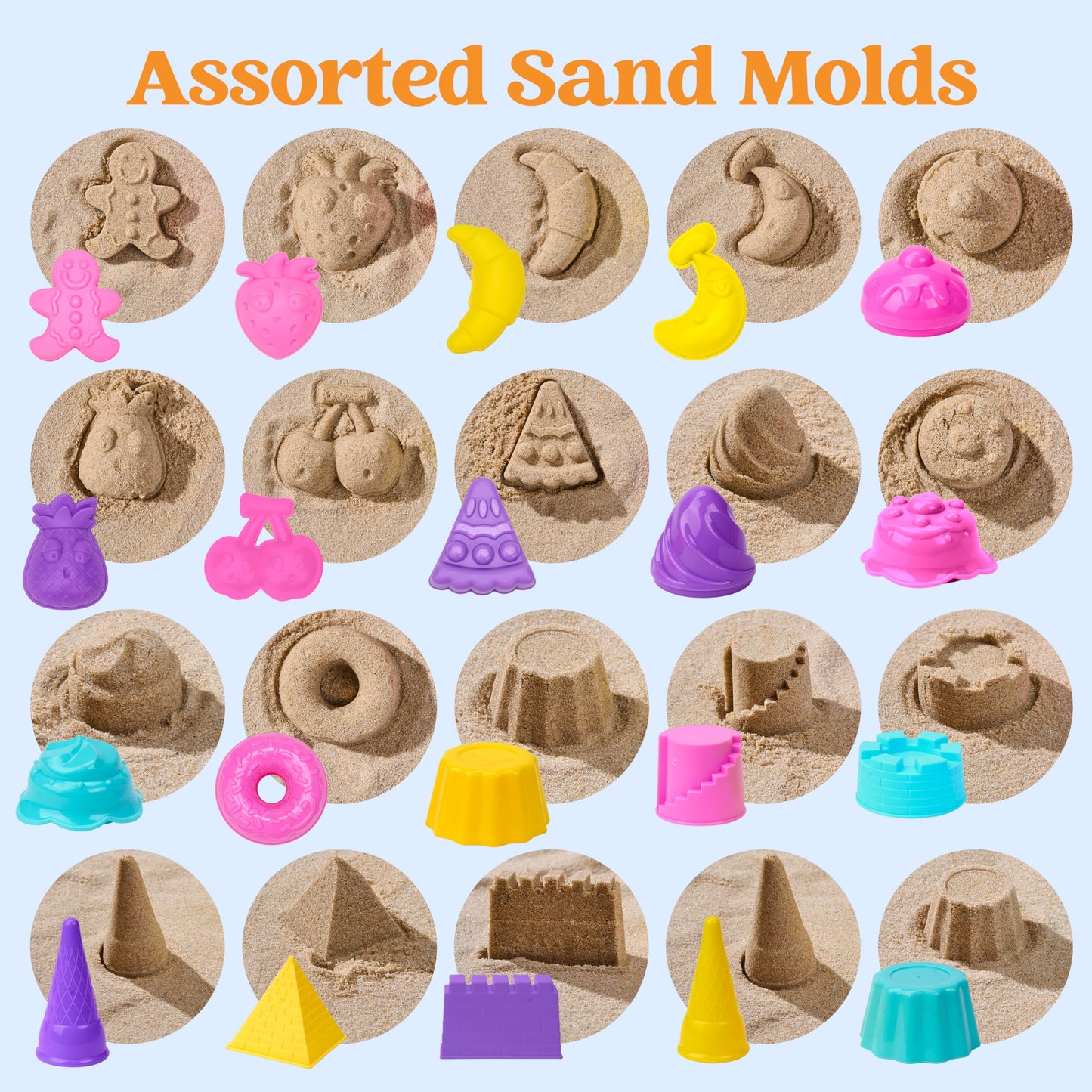 Sloosh Beach Sand Toys Set 24Pcs - Pink Dump Truck Car Toy with Sand Molds, Collapsible Buckets Mesh Bag Shovels Castle Ice Cream Mold for Ages Kids Toddlers Sandbox Toys Gifts Travel Vacation (Foods)