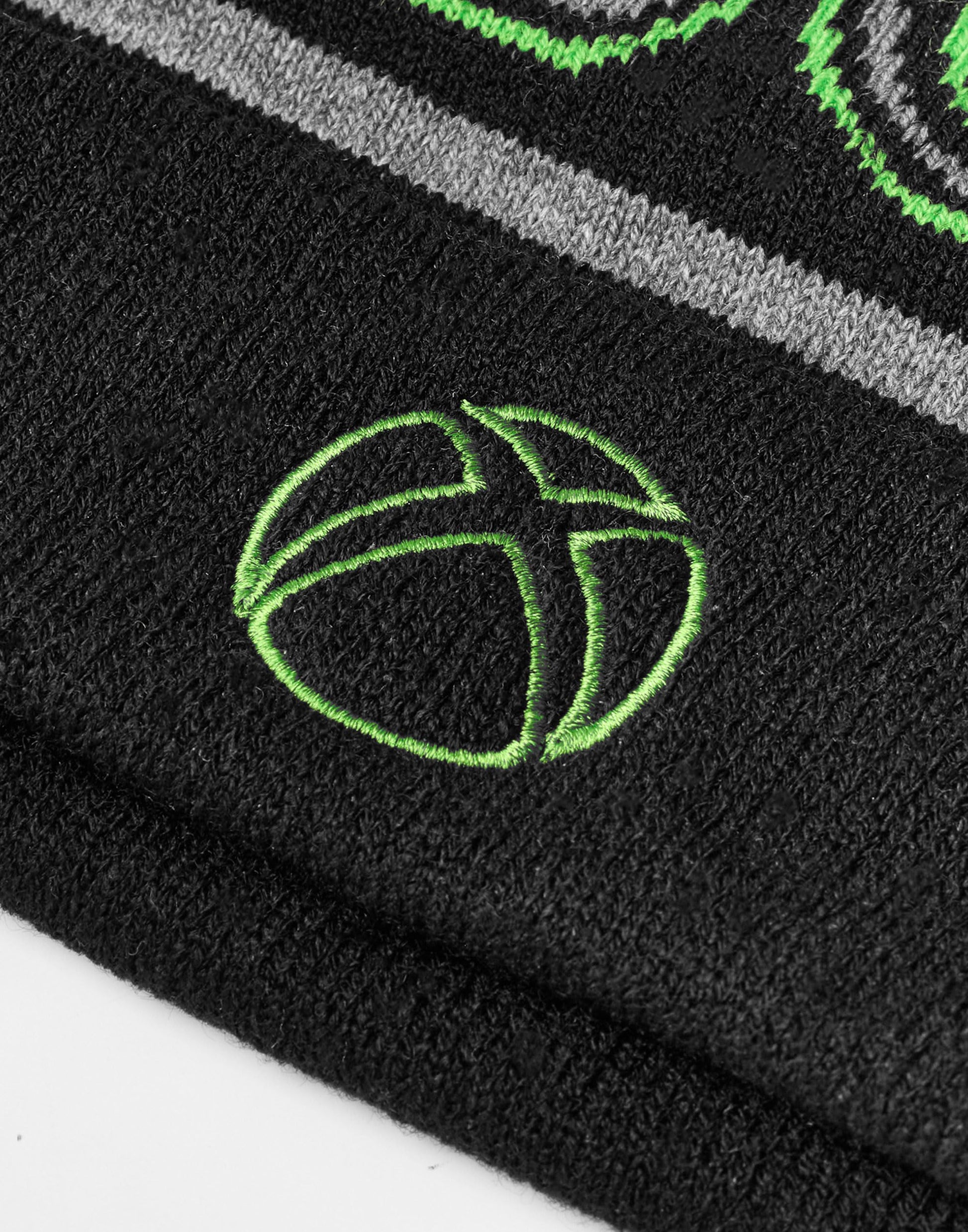 Black Xbox boys' knitted beanie hat with embroidered icon, warm cuffed winter hat for kids and gamers, one size fits all.