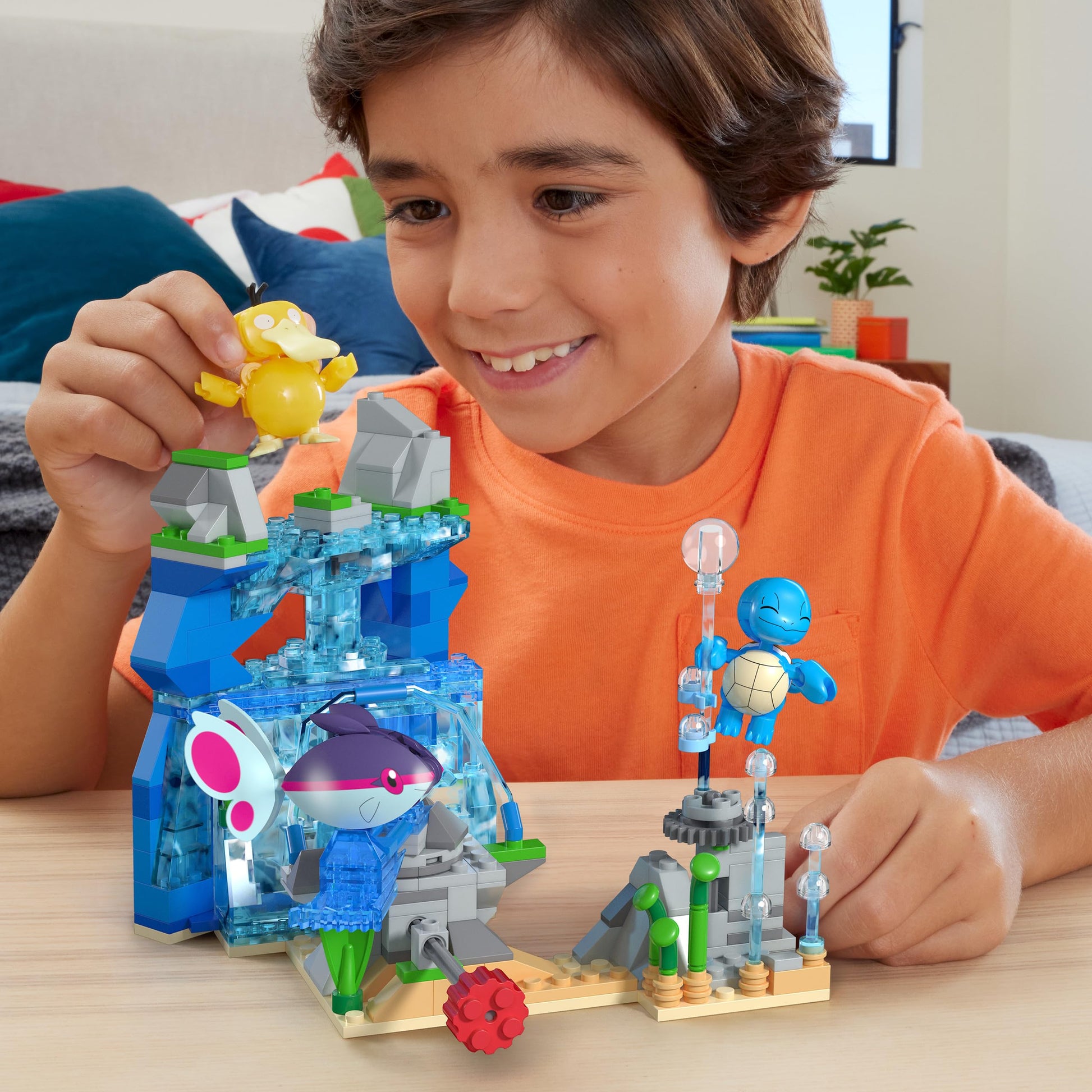 MEGA Pokémon Building Toys Set featuring aquatic adventure scene with 319 pieces and 2 poseable characters for kids.