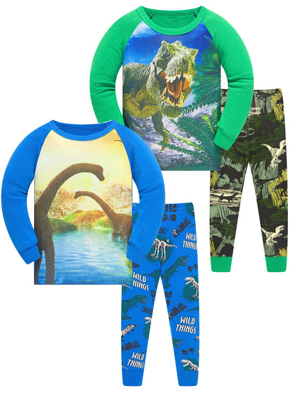 SOIBEEN Pyjamas for Boys Dinosaur Nightwear Cotton Clothes Kids Sleepwear Long Sleeve PJs Set 4 Piece Outfit Xmas Gift 7 Years