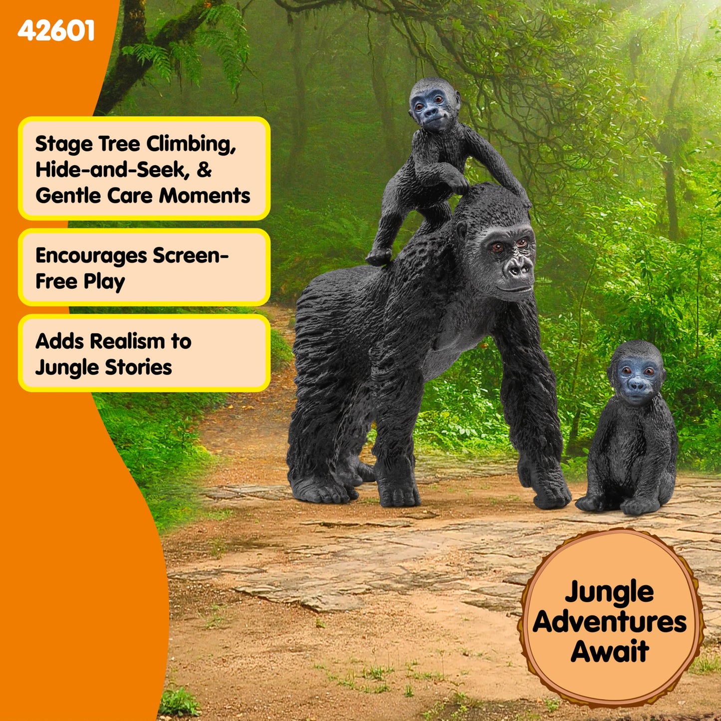 SCHLEICH Wild Life, Monkey Jungle Animal Toys for Boys and Girls, Gorilla Family Set with Gorilla Mother and Babies, Ages 3+