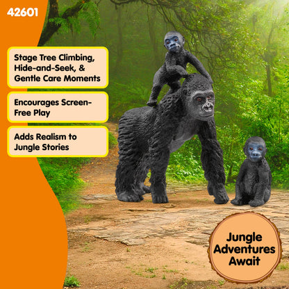 SCHLEICH Wild Life, Monkey Jungle Animal Toys for Boys and Girls, Gorilla Family Set with Gorilla Mother and Babies, Ages 3+