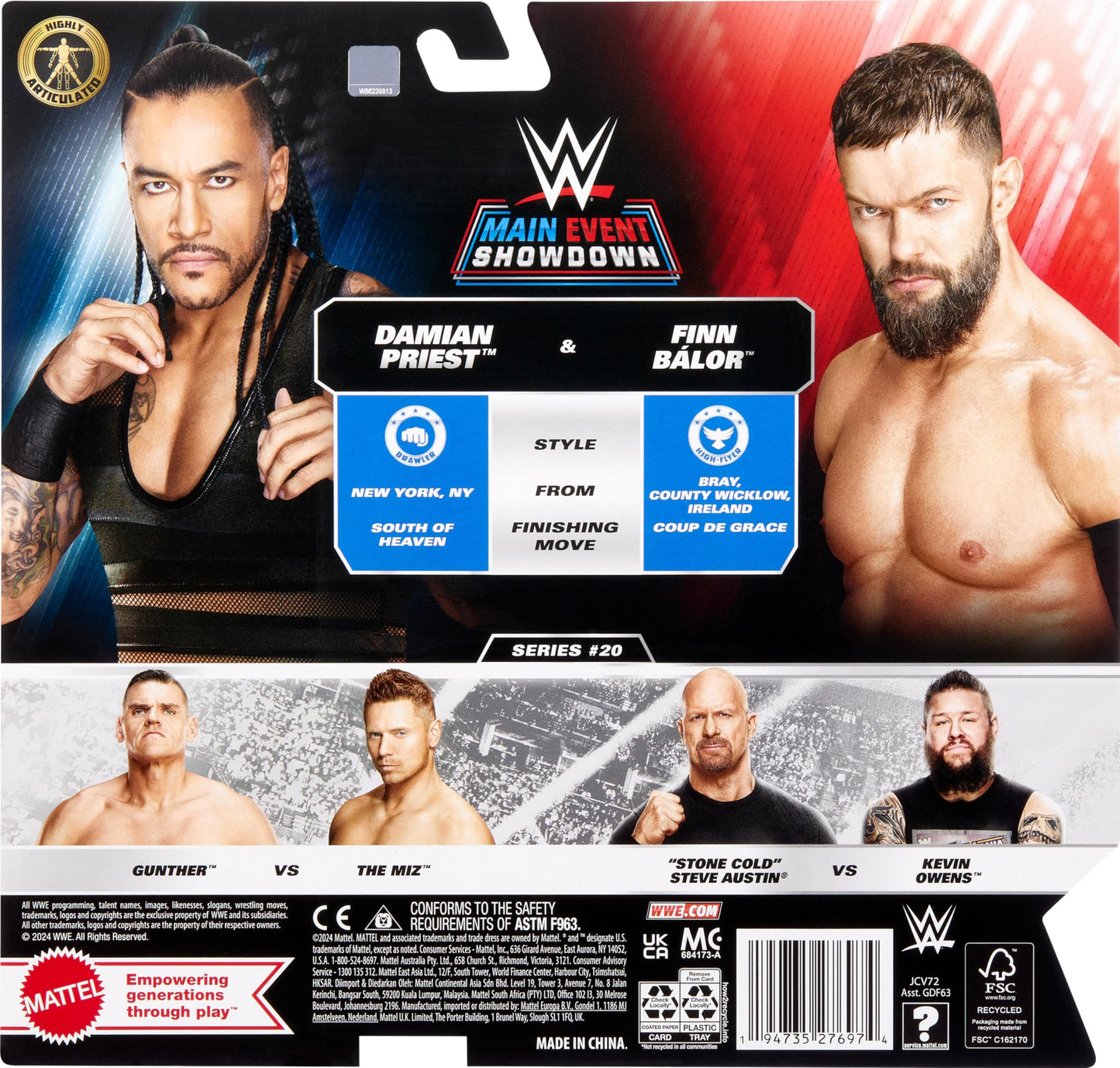 Mattel WWE Main Event Championship Showdown 2-Pack Action Figures & Accessory, Series #20 Damian Priest & Finn Balor Collectible Set, JCV72