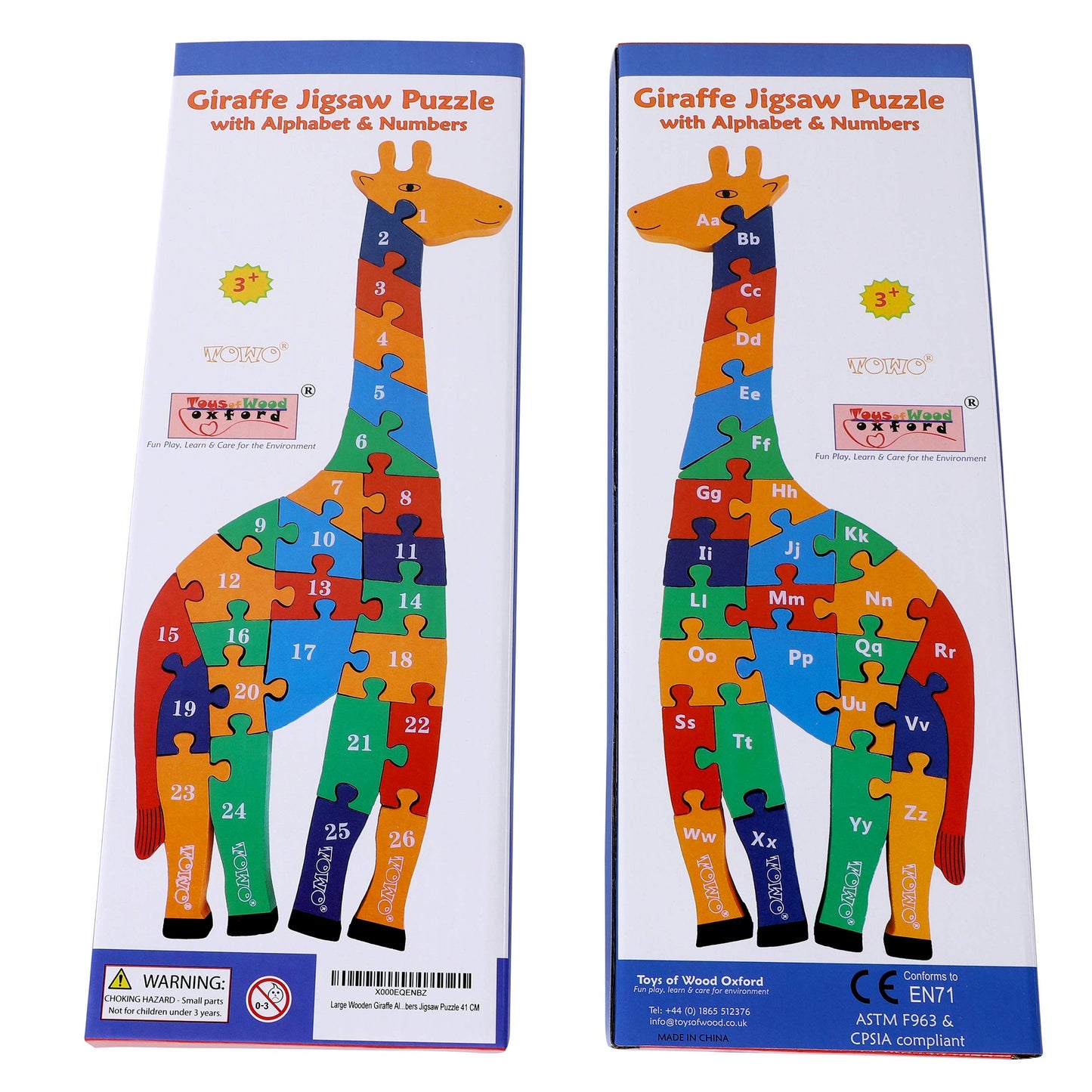 TOWO Wooden Giraffe Alphabet & Number Blocks Jigsaw Puzzle 41 cm Large Size 2 in 1 ABC Number Puzzle - Educational Toys for 3 Year olds