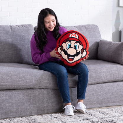 Club Mocchi Mocchi T12423 Mega, Nintendo Merchandise, Bedroom Accessories, Super Mario Cushion for Boys and Girls Aged 3 Years and Older, 15 Inch Plush Toy, Multi