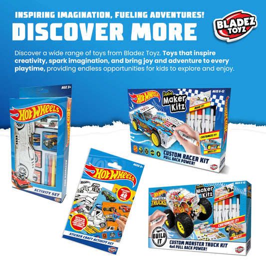 BLADEZ Hot Wheels Custom Racers, DIY Twin Pack, Make Your Own/Build Your Own, Pull Back Vehicles for kids, Customisable with pens and stickers, Creative Maker Kitz by Bladez Toyz