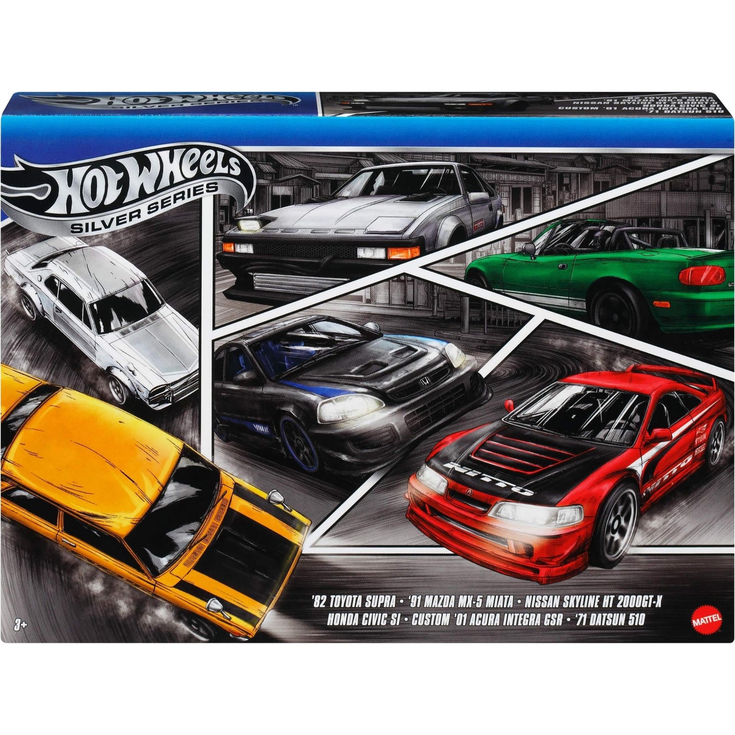 Hot Wheels 1:64 Scale Die-Cast Toy Cars, Set of 6 Japanese Vehicles with Elevated Deco (Styles May Vary), JBY77