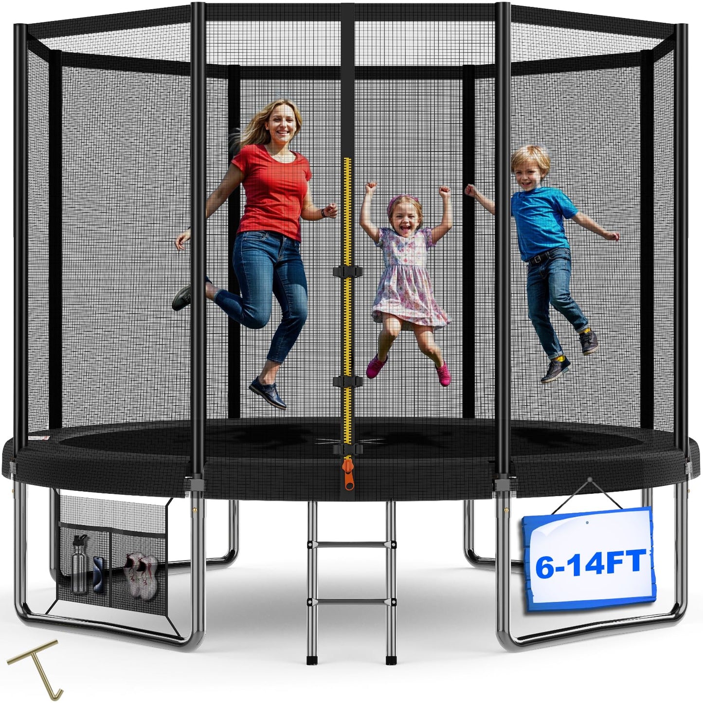 Devoko 10ft kids trampoline with safety net, waterproof surface, reinforced steel frame, suitable for children 6-12 years old.