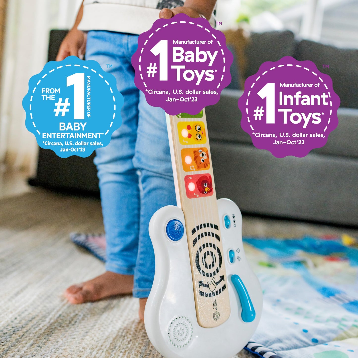Baby Einstein Baby Guitar toy with light-up buttons, magic touch, and whammy bar for ages 6 months and up.