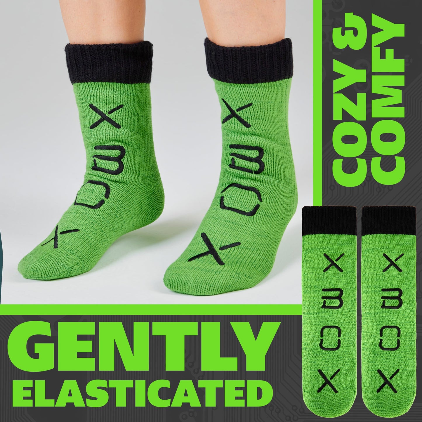 Xbox boys and teen slipper socks with fleece lining, non-slip pads, warm and fluffy loungewear perfect for gaming comfort
