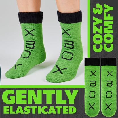 Xbox boys and teen slipper socks with fleece lining, non-slip pads, warm and fluffy loungewear perfect for gaming comfort