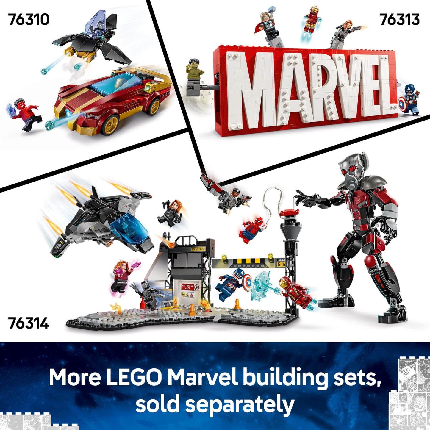 LEGO Marvel Iron Man Mech and Ultron set with two minifigures, featuring buildable superhero action for kids.