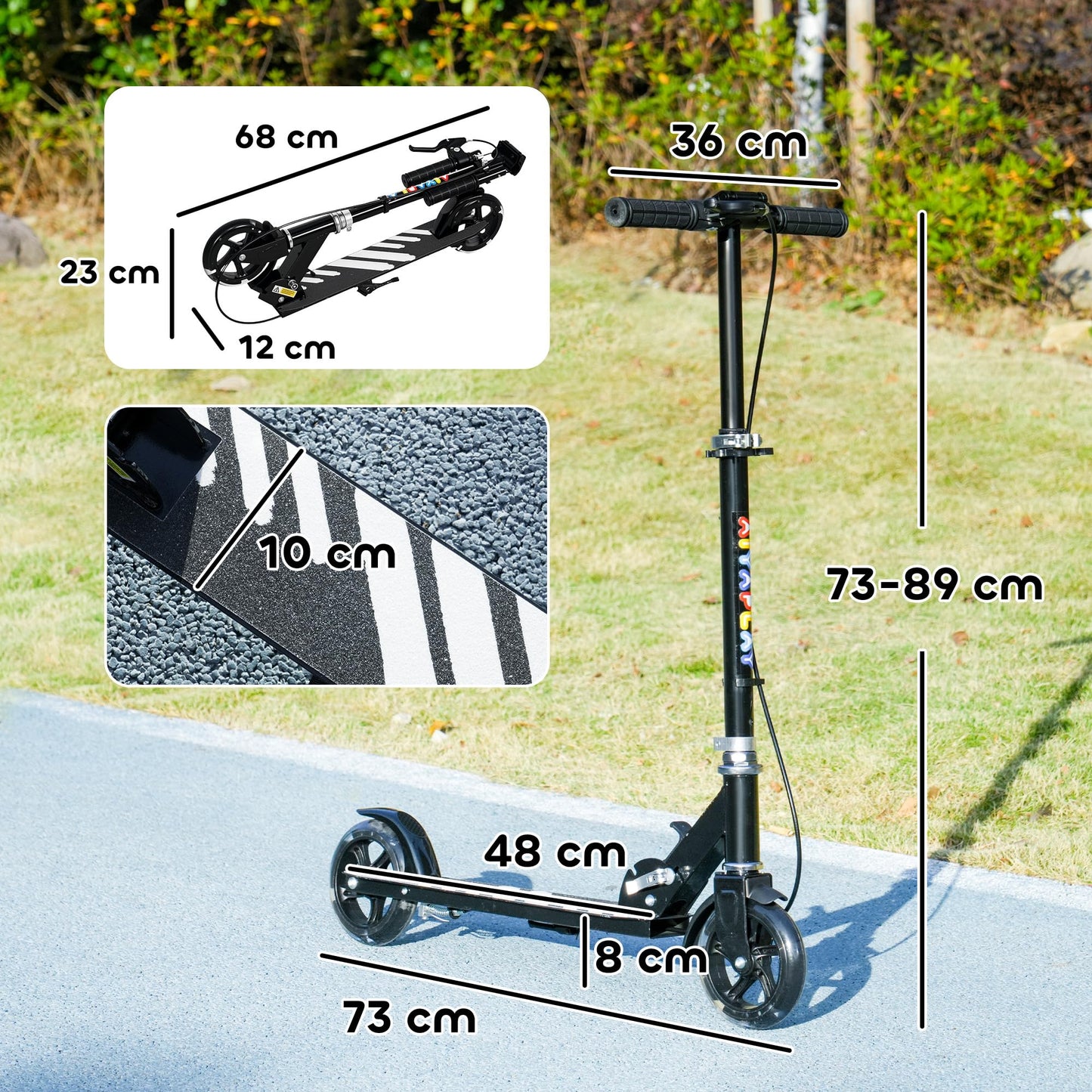 AIYAPLAY folding kick scooter for kids ages 3-8, featuring adjustable handle and two light-up wheels in black.