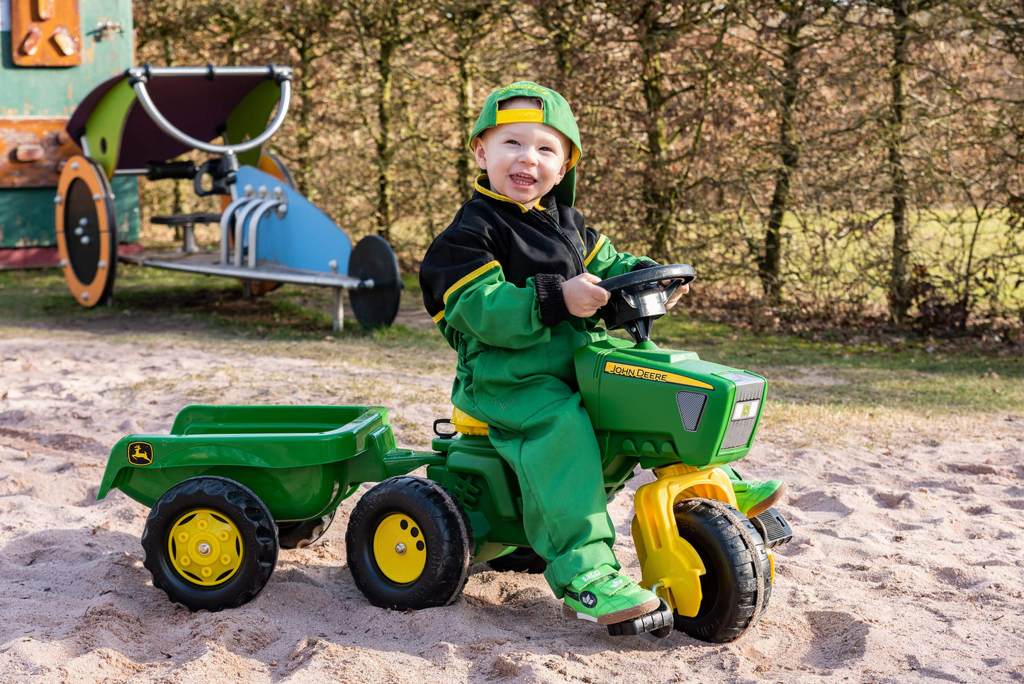 ROLLY TOYS | rollyTrac John Deere with Sound and Trailer | Pedal Tractor | 052769, Yellow