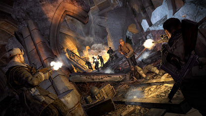 Nintendo Switch game case for Sniper Elite V2 Remastered by Fireshine Games, featuring artwork of a sniper in a combat scene.