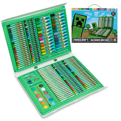 Minecraft Art Supplies for Kids Art Set for Boys Painting Creeper Crayons Paints Markers Oil Pastels Filled Art Case Colouring Sets for Children Travel Case