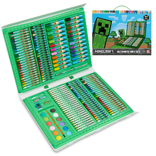 Minecraft Art Supplies for Kids Art Set for Boys Painting Creeper Crayons Paints Markers Oil Pastels Filled Art Case Colouring Sets for Children Travel Case