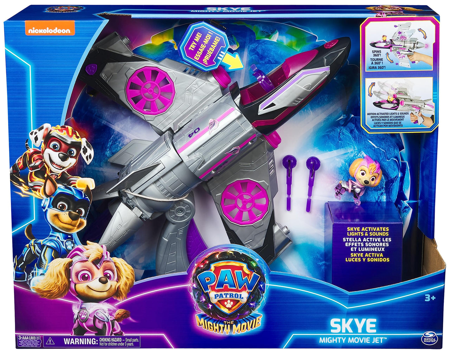 Paw Patrol: The Mighty Movie, Transforming Rescue Jet with Skye Mighty Pups Action Figure, Lights and Sounds, Kids’ Toys for Boys and Girls 3+