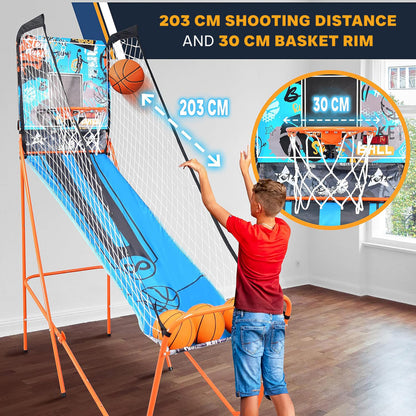 SereneLife Basketball Arcade Game, Foldable Basket Ball Shot Hoop Game, Outdoor Sport/Indoor Home Arcade Room w/Digital LED Scoreboard & Play Timer, Electronic Shooting Machine for Kids & Adults