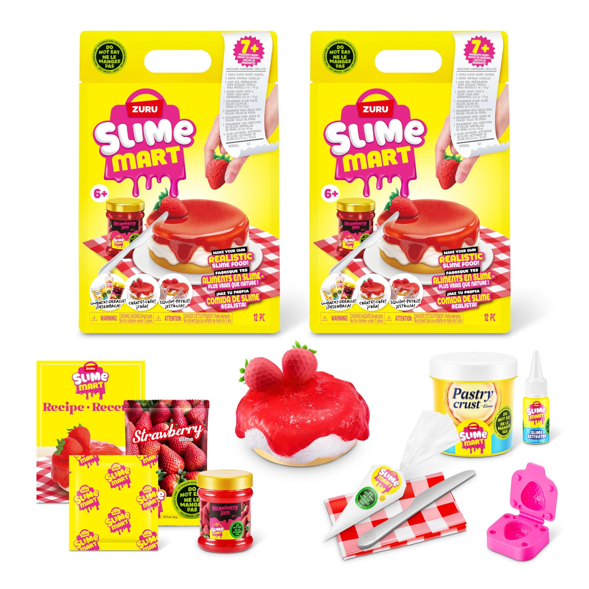 Slime Mart small bags of strawberry cheesecake scented compound slime for kids, soft slime making kit for arts and crafts, fun gift idea.