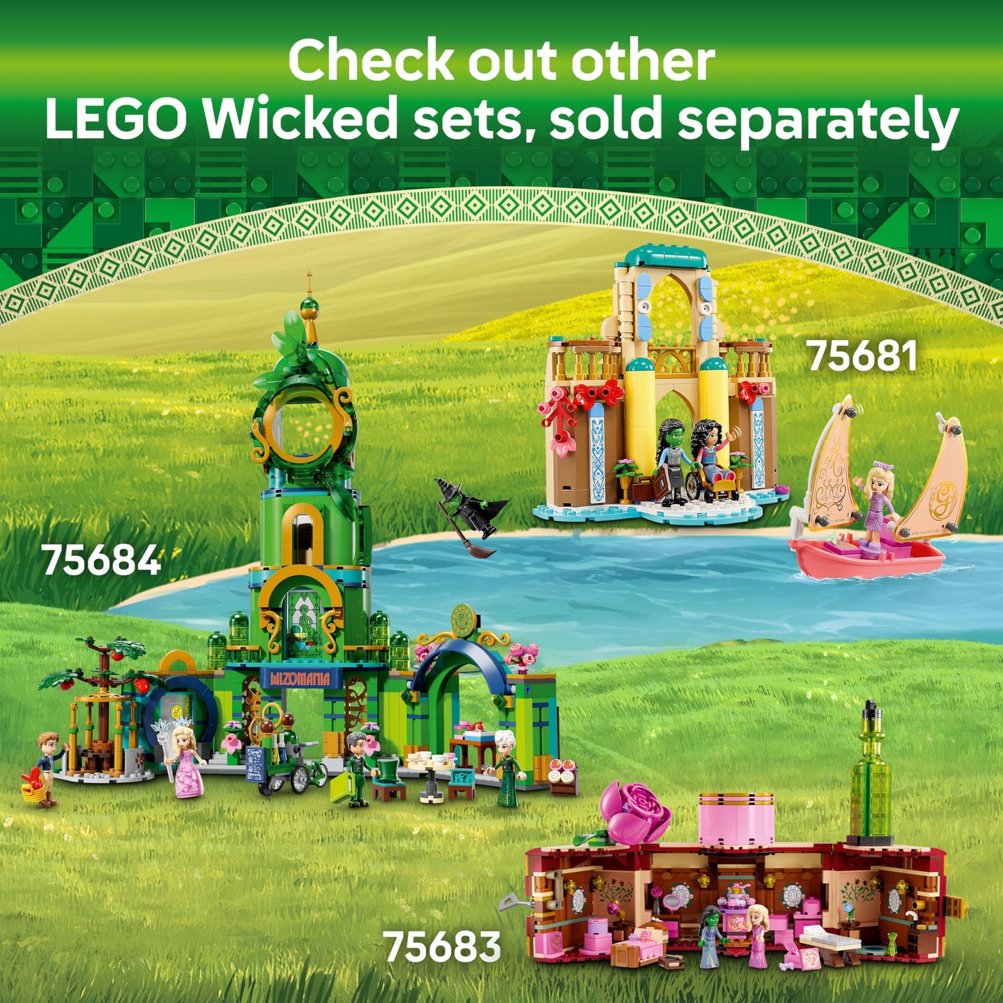 LEGO Wicked Elphaba & Glinda Figures - Play and Display Toy with Accessories incl. a Broom, Crown & Purse plus a Window Scene - Gift for 10+ Year Old Girls & Movie Fans - 75682