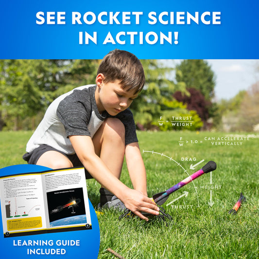 Blue Marble National Geographic air rocket launcher toy with LED foam rockets, designed for kids' outdoor STEM activities and science fun.