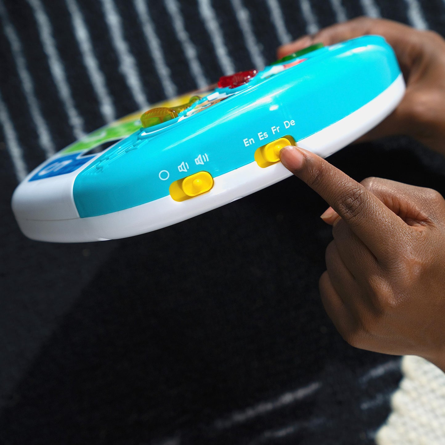 Baby Einstein Discover & Play Piano musical baby toy with colorful buttons, animal images, and numbers for early learning.