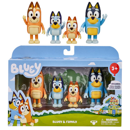 Bluey 13009 and Family: , Bingo, Bandit and Chilli 4 Figure pack Articulated Character Action Figures 2.5 inches Official Collectable Toy, Multicoloured