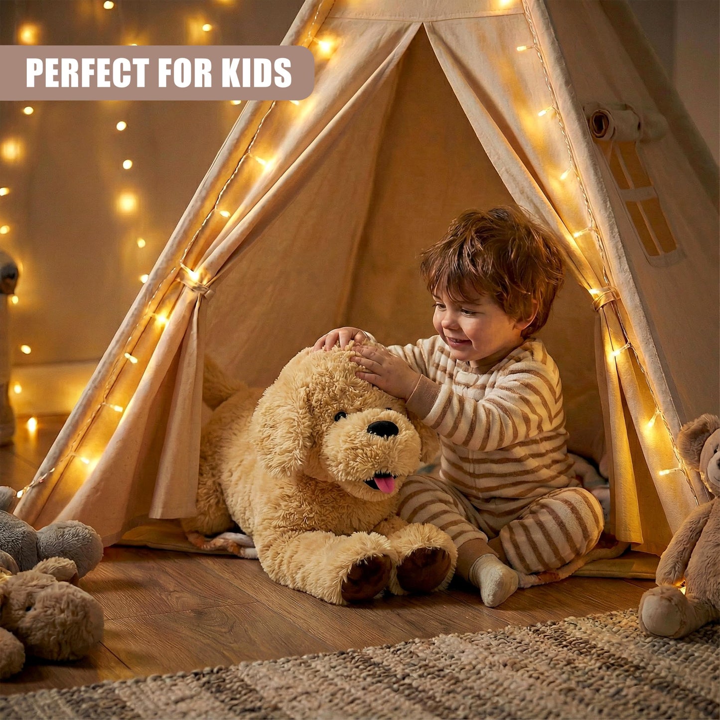 The Magic Toy Shop Giant Dog Soft Toy 70cm / 28" - Large Lying Puppy Stuffed Animal Plushie - Big Fluffy Brown Cuddly Teddy for Kids & Adults, Boys & Girls