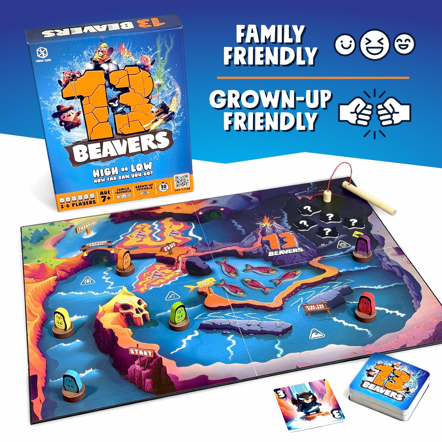 13 Beavers family board game by Format Games, featuring colorful beaver figures for 2-6 players, ideal for kids and adults.
