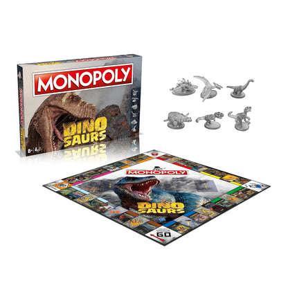 Monopoly Dinosaurs Board Game, Advance to T Rex, Velociraptor or Triceratops and trade your way to success, makes a great gift for players aged 8 plus