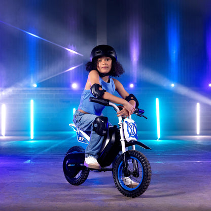 Xootz Cobolt Kids Electric Motorbike, 150W Motor 8/16 km/h Speed Modes, 14.4V Lithium Battery, Handbrake, Padded Seat and Mudguard, Motorcycle Gift For Kids Age 6+