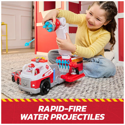 Paw Patrol Fire Rescue: Rapid Reload Fire Truck with Marshall Figure, Quick-Fire Launcher, Lights and Sounds, Kids Toys for Boys and Girls Ages 3 and Up