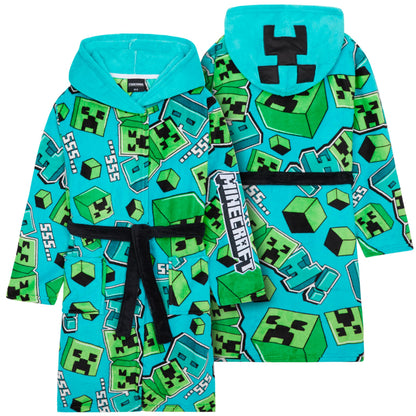 Get Trend Minecraft Dressing Gown Boys & Teens, Fleece Hooded Bathrobe, Creeper Loungewear Nightwear, Gamer Gifts for Boys (7-8 Years, Blue Minecraft)