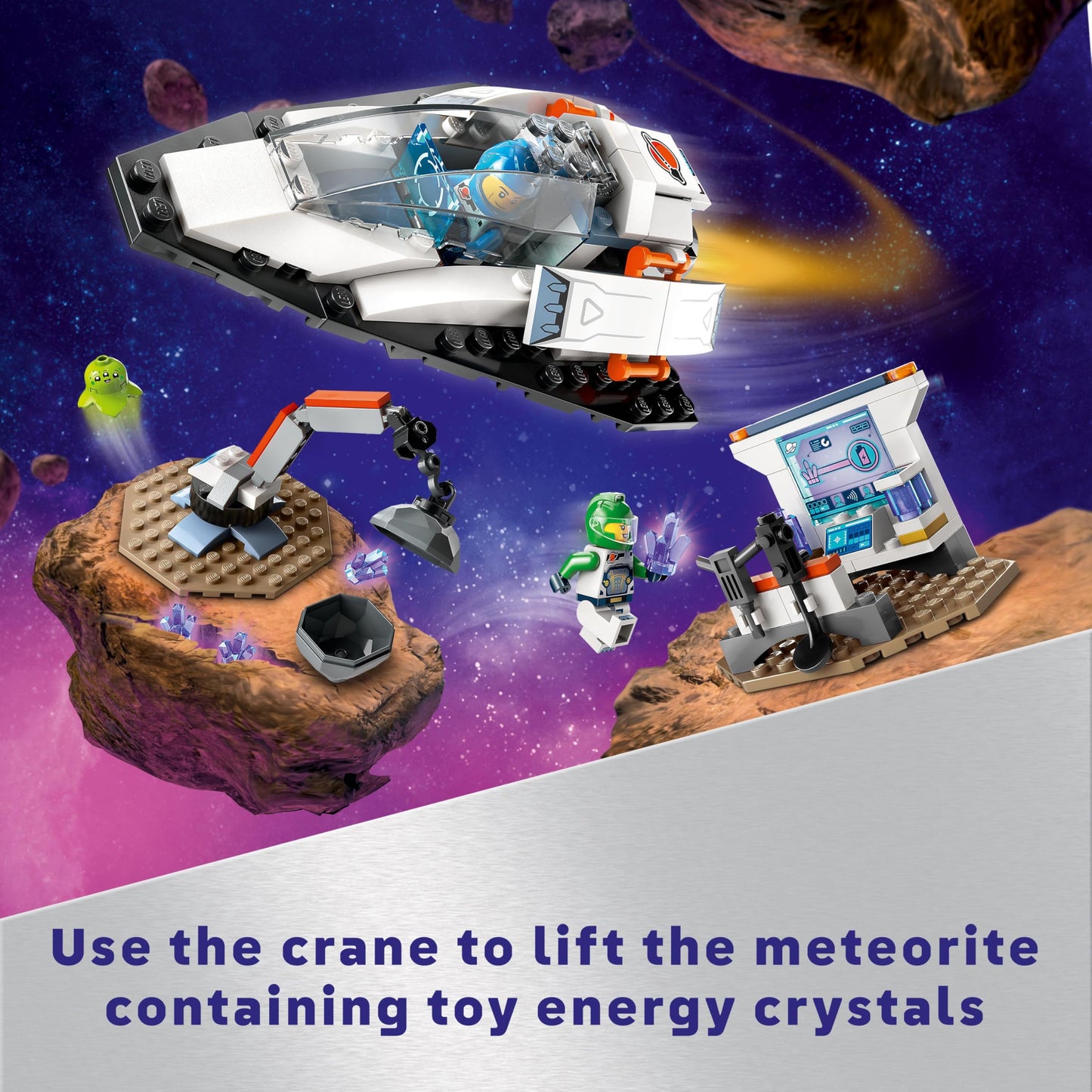 LEGO City Spaceship and Asteroid Discovery Set with alien figure and astronaut minifigures for imaginative play.