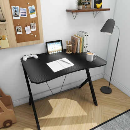 DEILALY 90 CM Width Gaming Desk Carbon Fiber Surface Gamer Table Computer Gamer Desk with Monitor Shelf Study Desk Work Station PC Table Carbon Steel Leg Corner