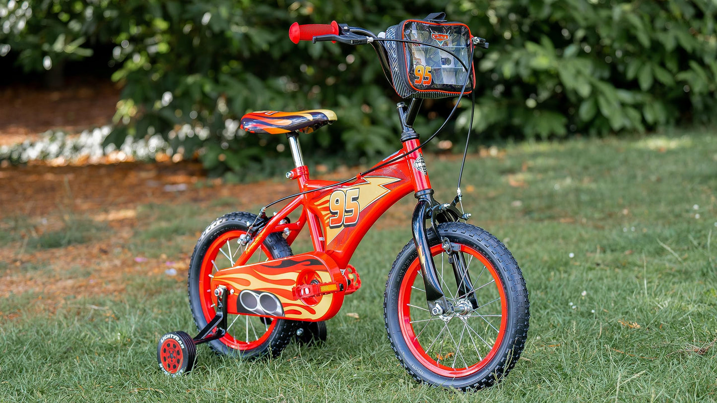 Huffy Disney Cars 14 inch Kids Bike + Stabilisers For Boys or Girls 4-6 Years - Lightning McQueen Styling, Red