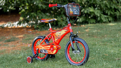 Huffy Disney Cars 14 inch Kids Bike + Stabilisers For Boys or Girls 4-6 Years - Lightning McQueen Styling, Red
