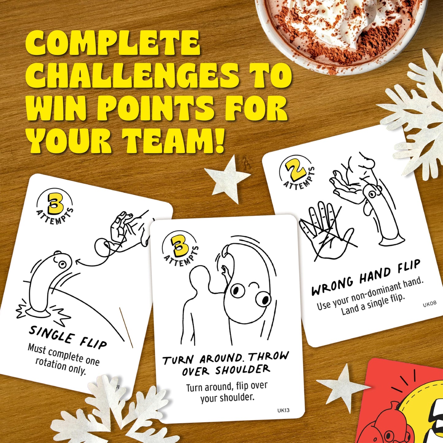 Big Potato Chicken vs Hotdog flip challenge party game for kids and adults, featuring colorful game pieces and bonus cards.