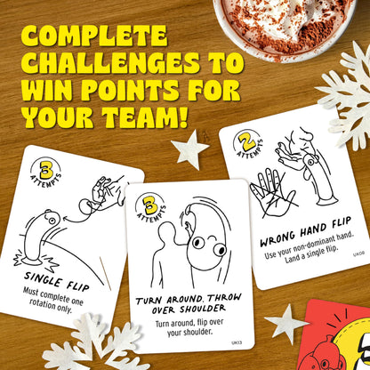 Big Potato Chicken vs Hotdog flip challenge party game for kids and adults, featuring colorful game pieces and bonus cards.
