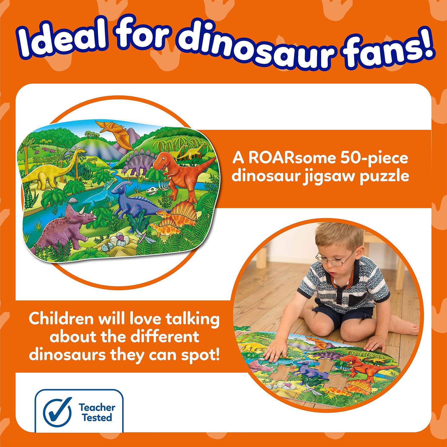 Orchard Toys Big Dinosaurs Jigsaw Puzzle for Kids - Large, 50-Piece, Dinosaur Floor Puzzles for 4+ Year Olds - Giant Games and Educational Toys for Children, Toddlers, Boys and Girls - 58 x 40 cm