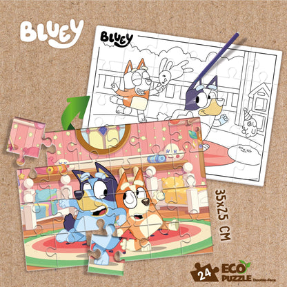 Lisciani - BLUEY Puzzle - 24 Piece Double Sided Puzzle for Children from 3 years - Colouring Board - Format 25x35 cm - Bluey Educational Game - Manual Activity - 100% Recyclable - Birthday Gift Idea