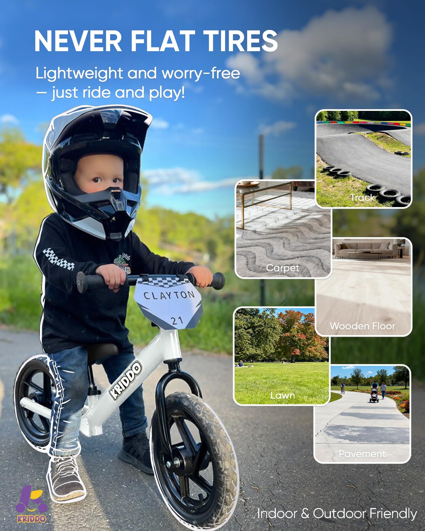 KRIDDO Toddler Balance Bike Age 2 to 5 Year Old, 12 Inch Push Bicycle with Customize Plate (3 Sets of Stickers Included), Gift Bike for 2-3 Boys Girls, White